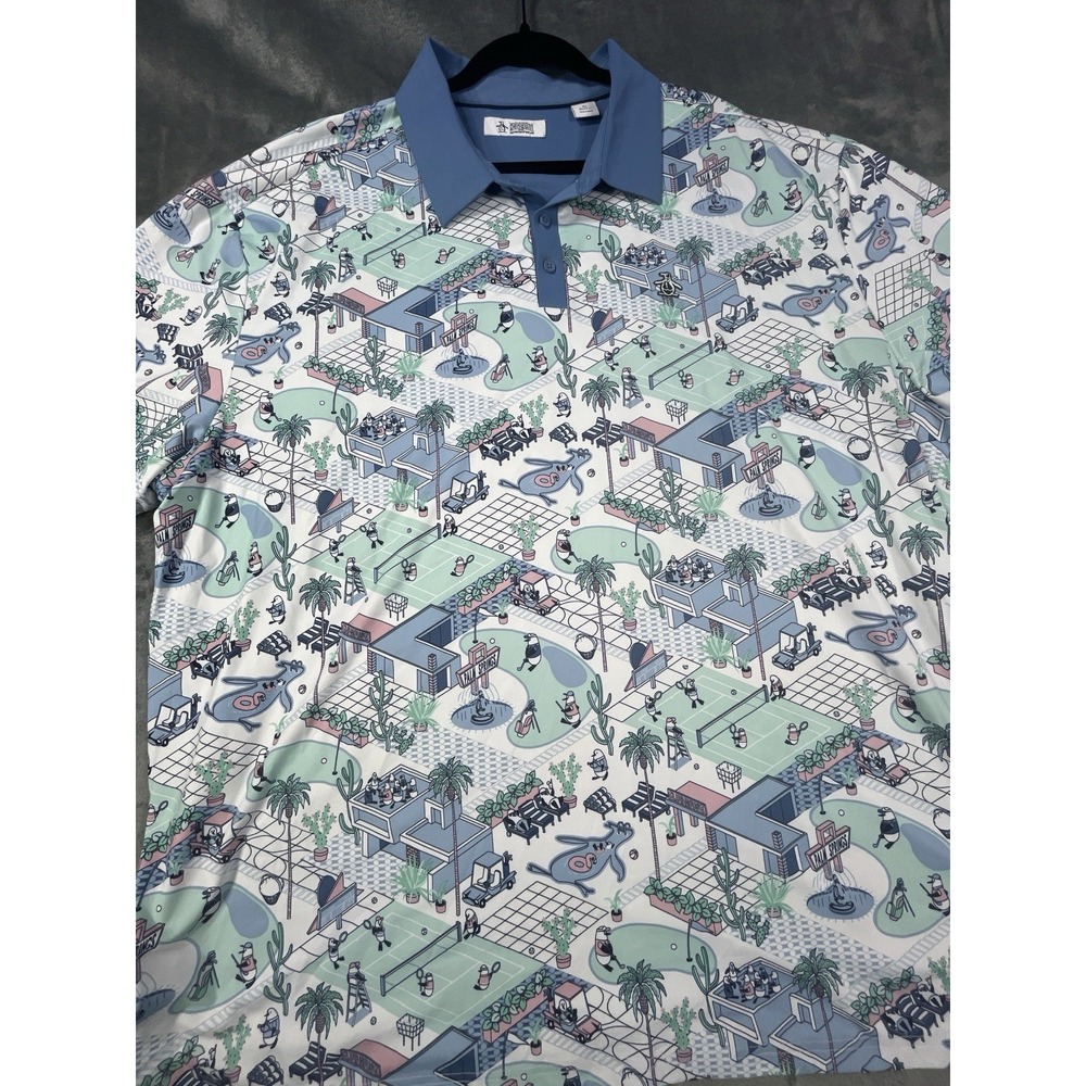 Penguin Polo Shirt Men's 3XL All Over Town Print Gray Golf Outdoor Performance